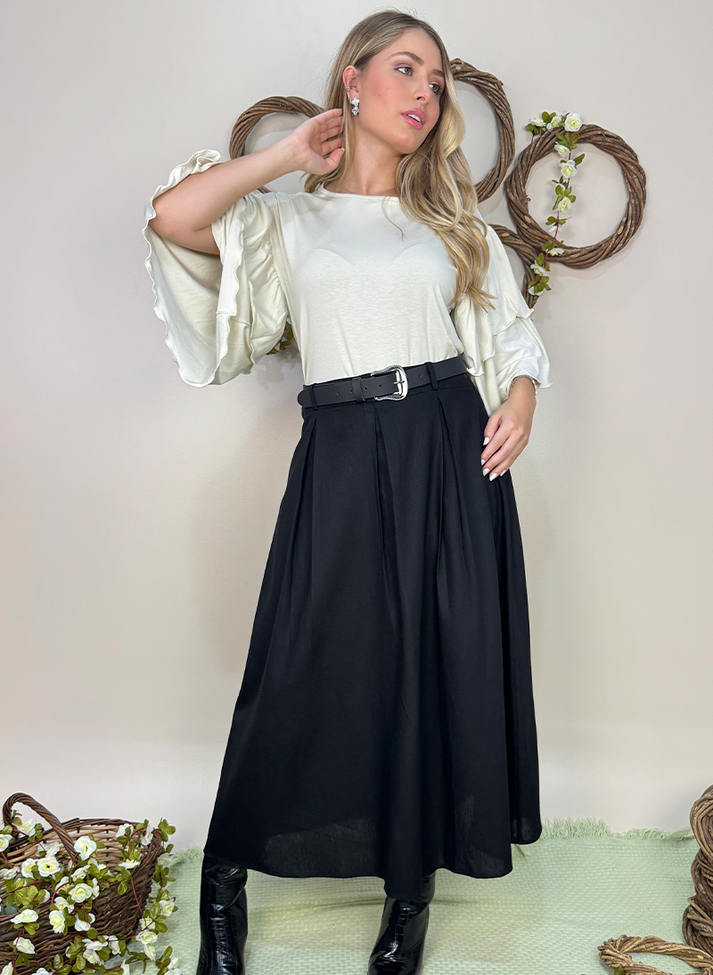 09 saia de pregas em comprimento midi