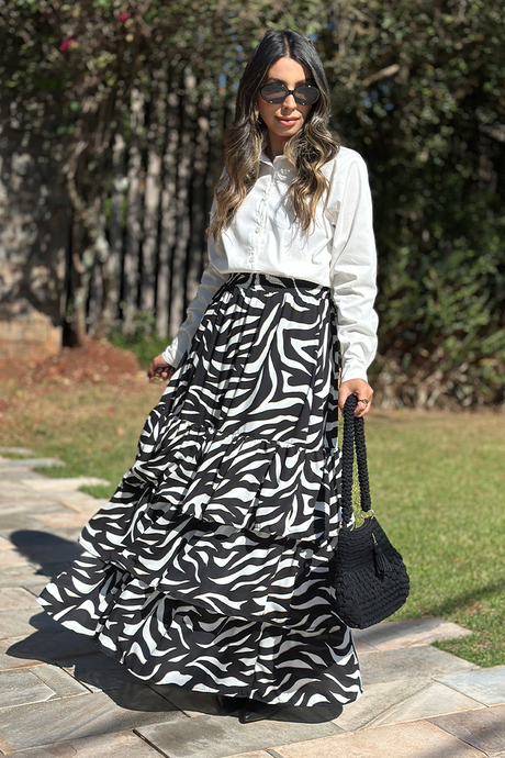 05 saia longa em babados com estampa de zebra