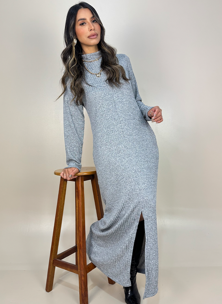 06 vestido longo de gola alta em malha canelada