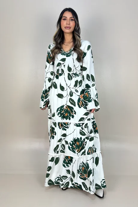 02 vestido longo estampado com aplicacao de rendinha