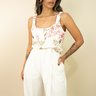 03 conjunto linho cropped floral e calca pantalona lisa