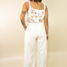 04 conjunto linho cropped floral e calca pantalona lisa