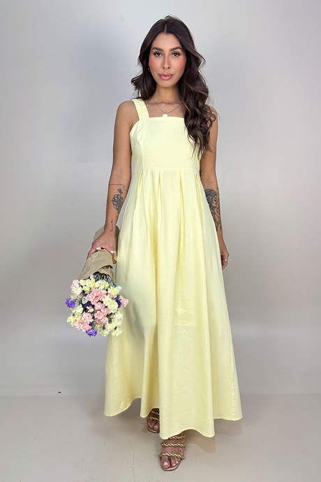 01 vestido longo de alcas largas em linho