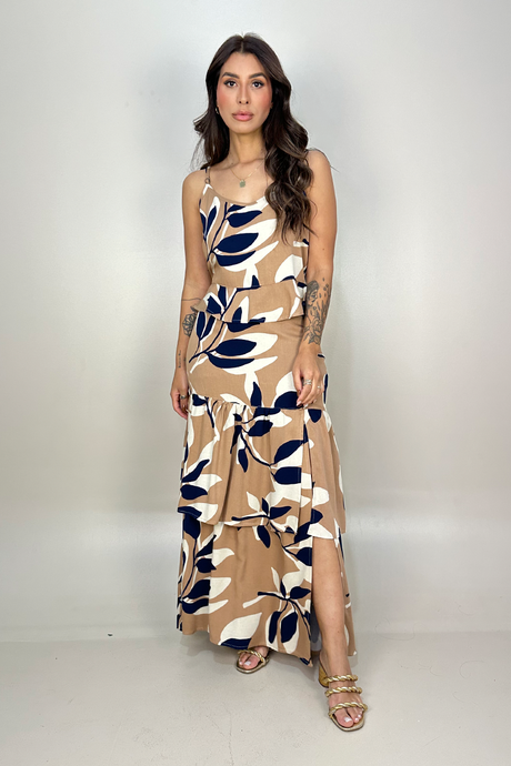 02 conjunto cropped e saia estampa folhagem