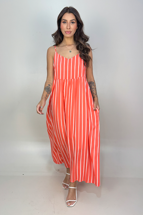 01 vestido midi listrado de alcinha