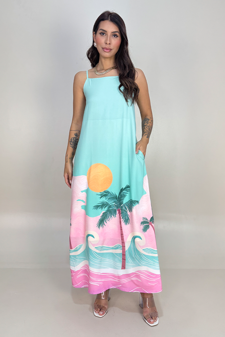 03 vestido longo de alcinha barrado