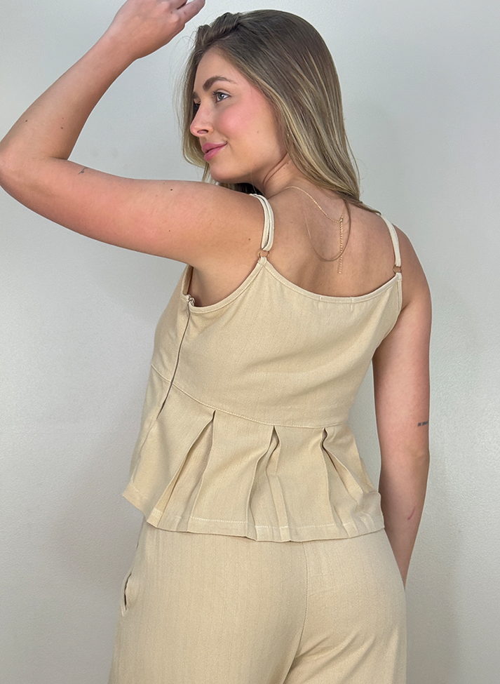 02 conjunto linho com blusa alcinha e calca