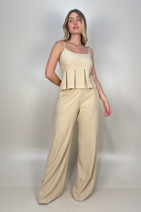 03 conjunto linho com blusa alcinha e calca