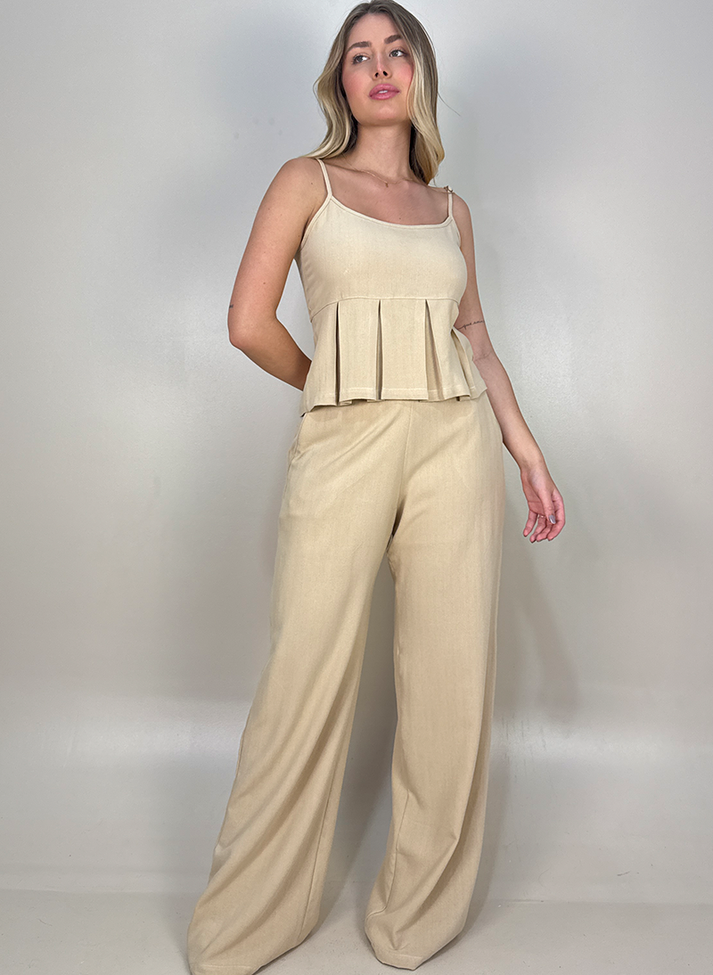 03 conjunto linho com blusa alcinha e calca