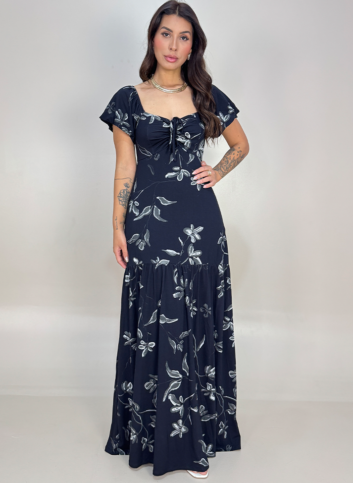 01 vestido longo floral manga balone