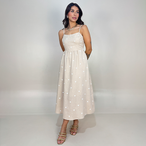 Vestido Mídi De Alcinha Bordado - MariaPoá
